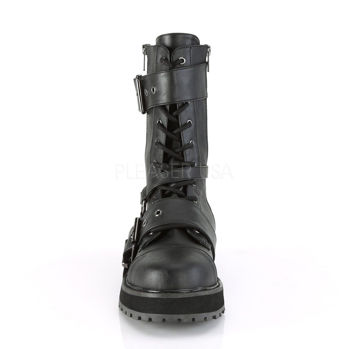 VALOR-220 Black Vegan Leather Mid-Calf Boot Demonia