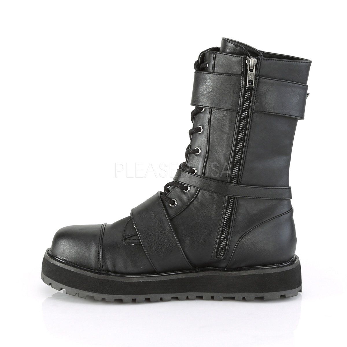 VALOR-220 Black Vegan Leather Mid-Calf Boot Demonia