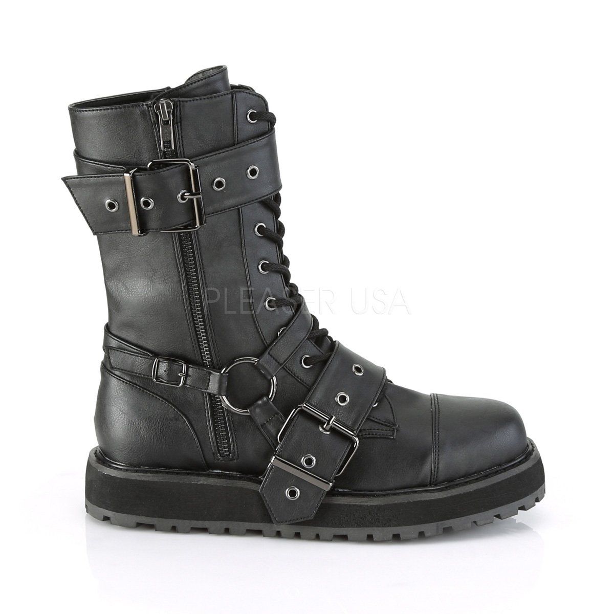VALOR-220 Black Vegan Leather Mid-Calf Boot Demonia
