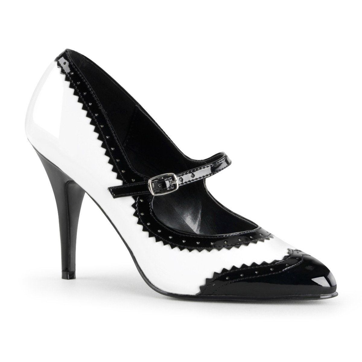 VANITY-442 Black-White Patent Mary Janes Pleaser