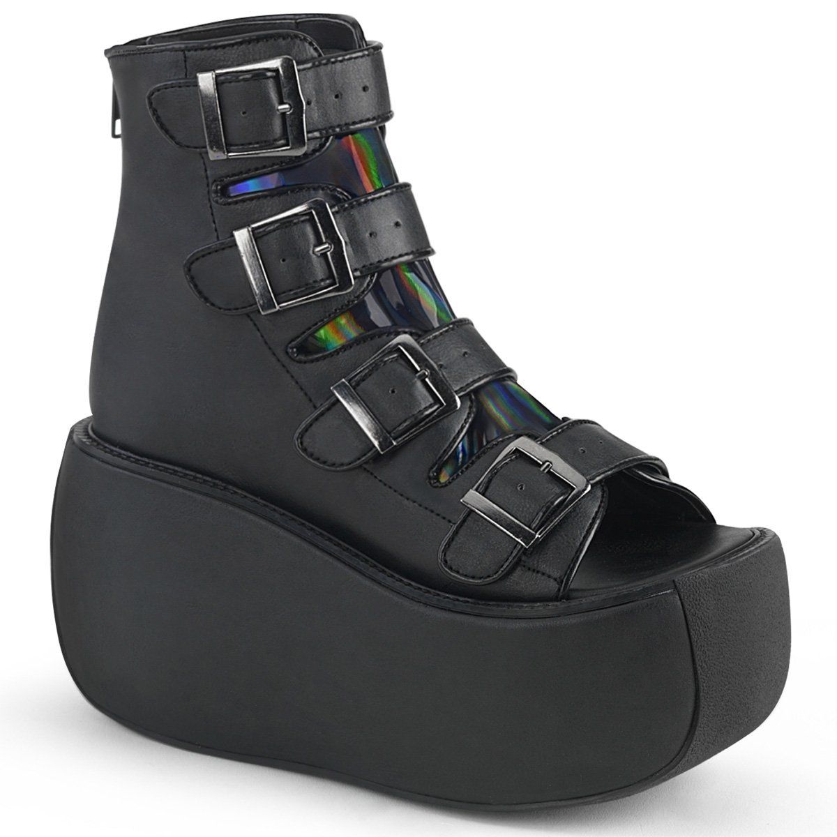 VIOLET-150 Black Vegan Leather-Hologram Ankle Boot Demonia