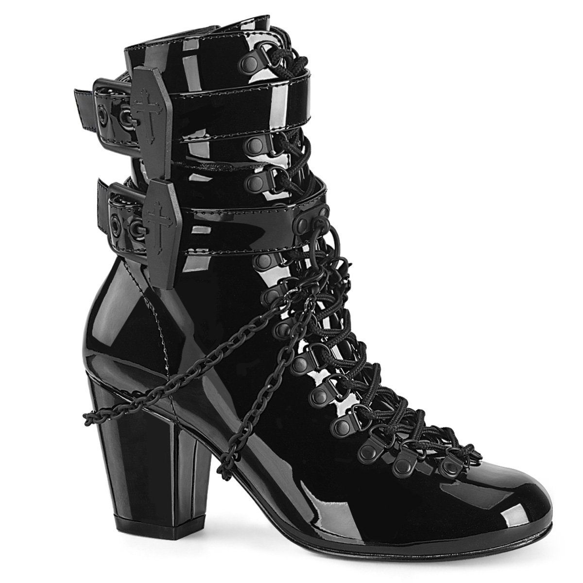 VIVIKA-128 Black Patent Ankle Boot Demonia