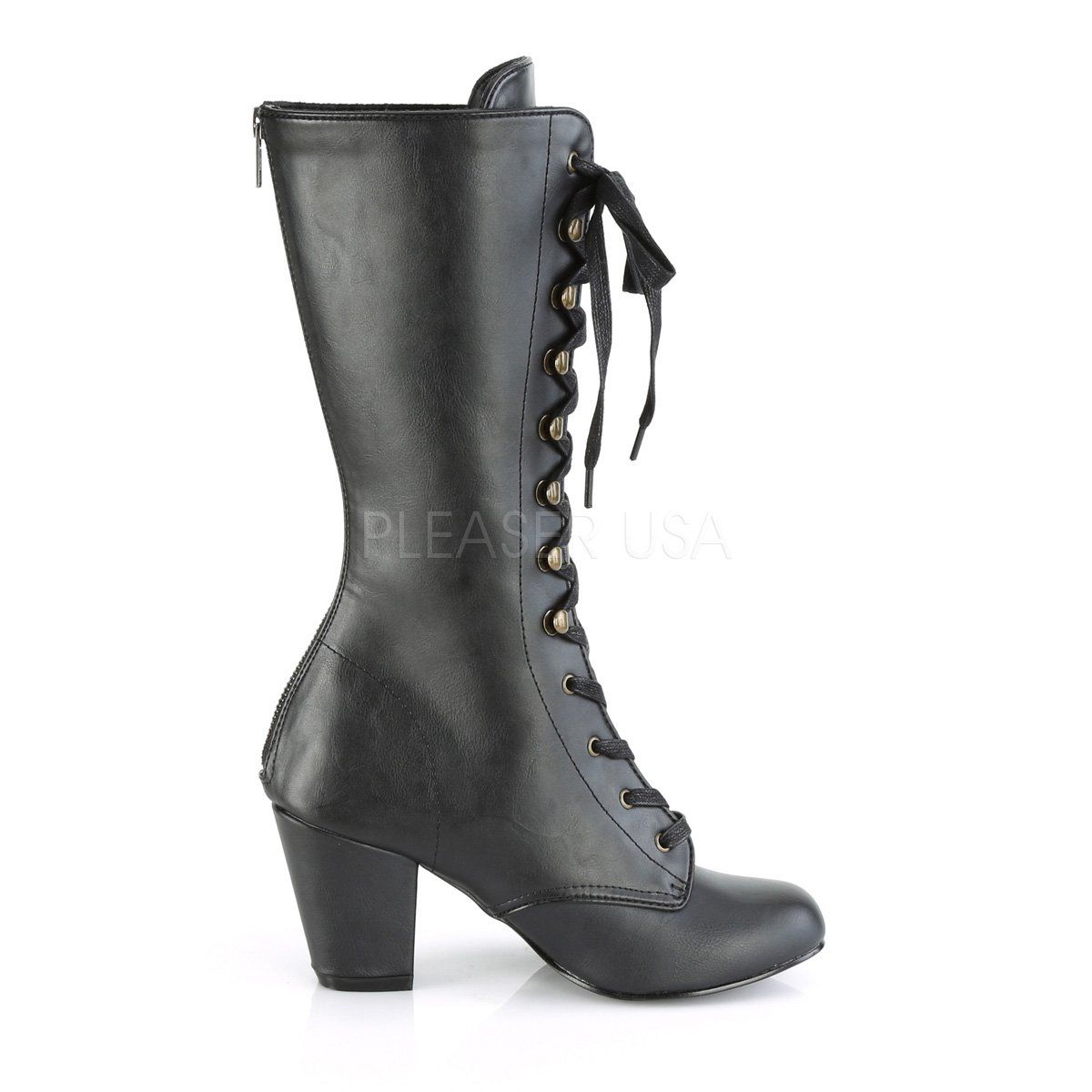 VIVIKA-205 Black Vegan Leather Mid-Calf Boot Demonia