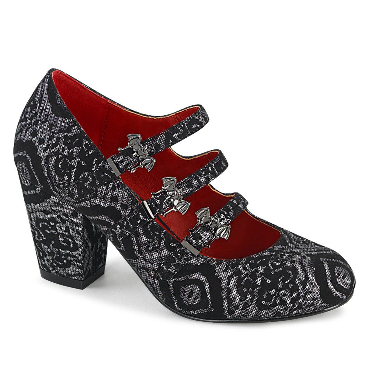 VIVIKA-38 Black -Silver Faux Nubuck Leather Mary Janes Demonia