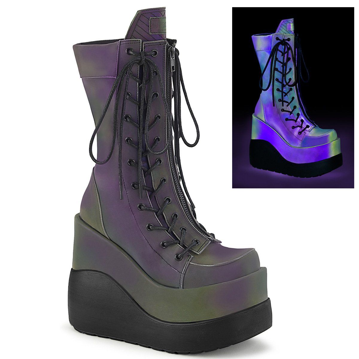 VOID-118 Green Multi Reflective Mid-Calf Boot Demonia