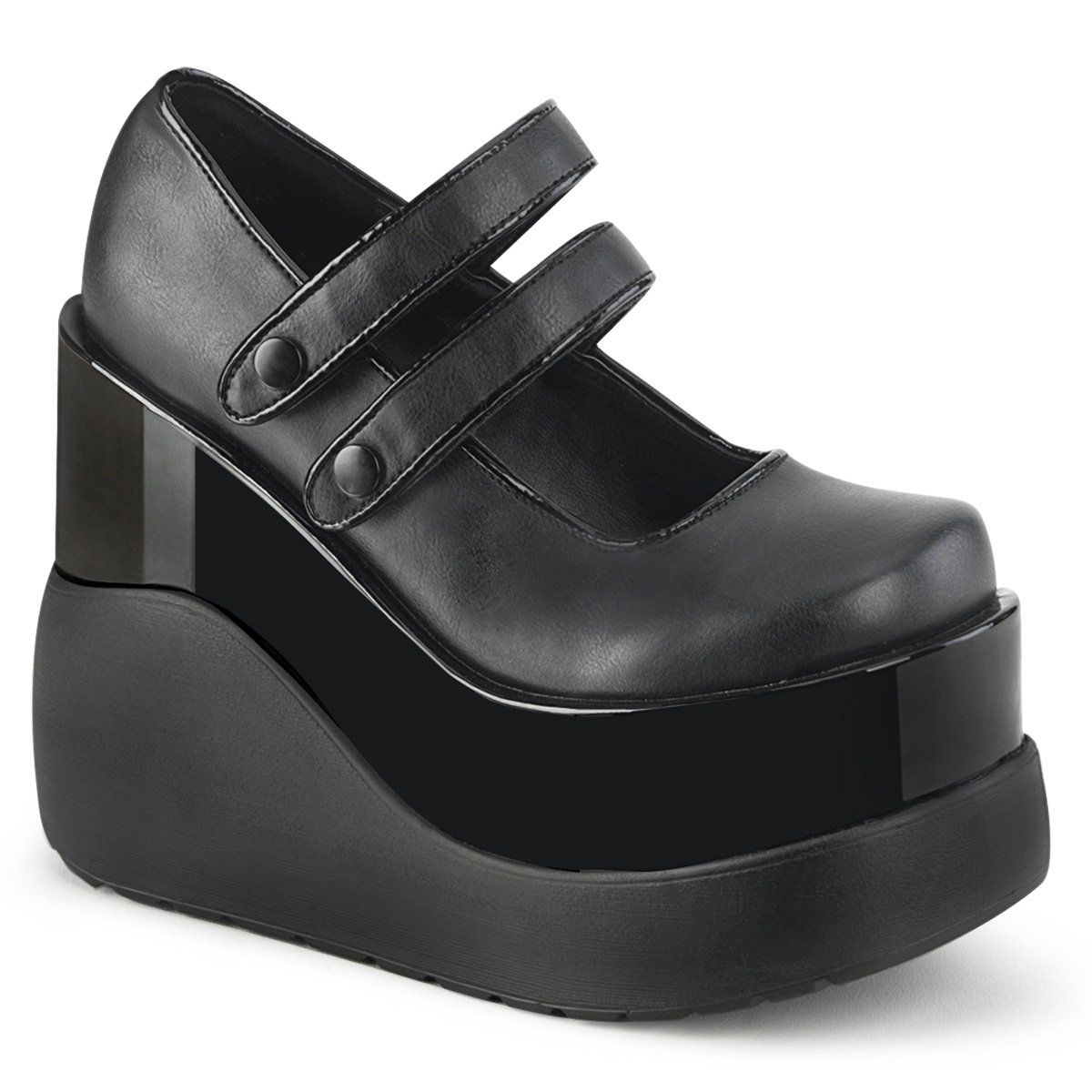 VOID-37 Black Vegan Leather-Patent Mary Janes Demonia