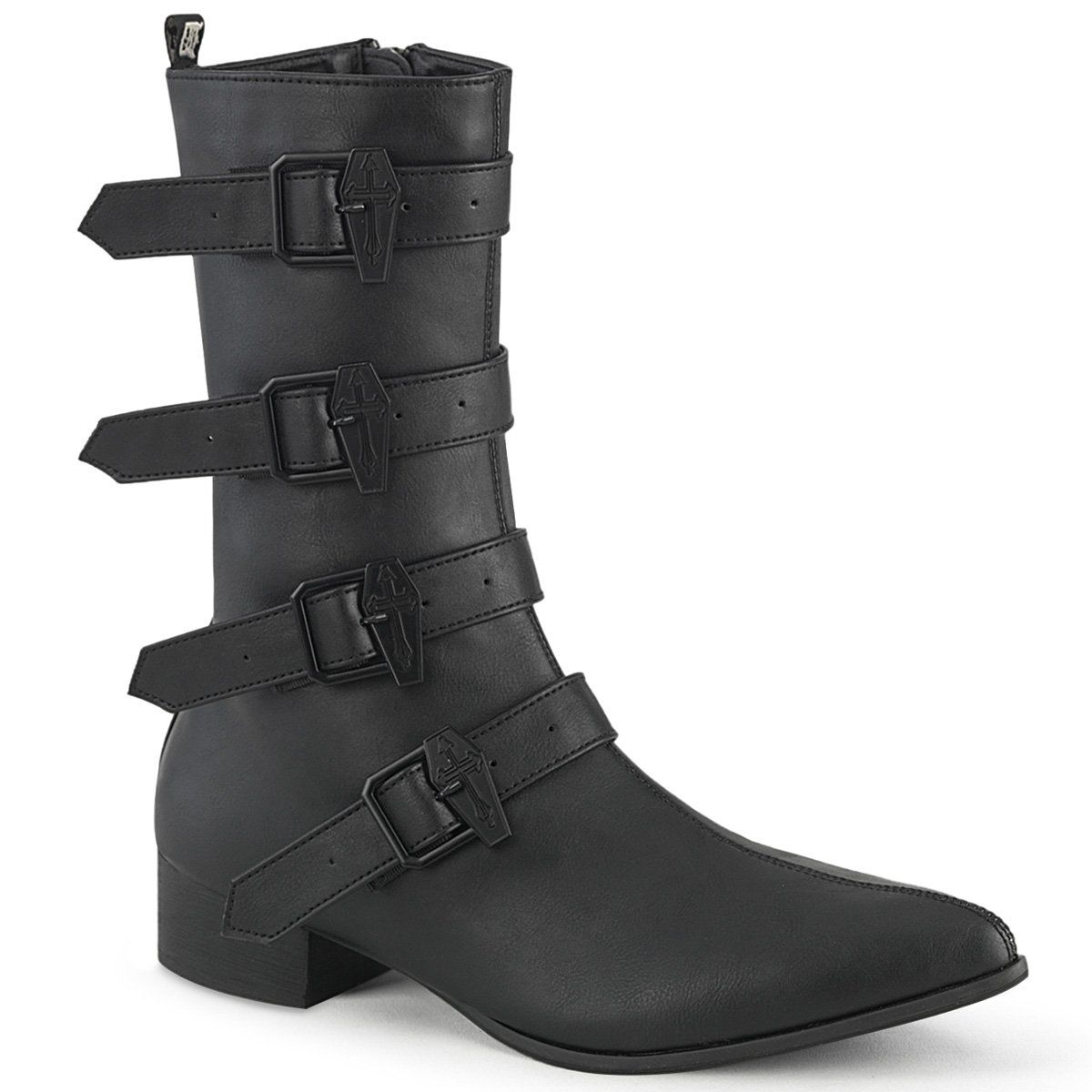 WARLOCK-110-C Black Vegan Leather Mid-Calf Boot Demonia