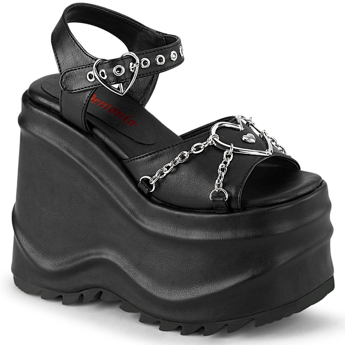 WAVE-09 Black Vegan Leather Sandal Demonia