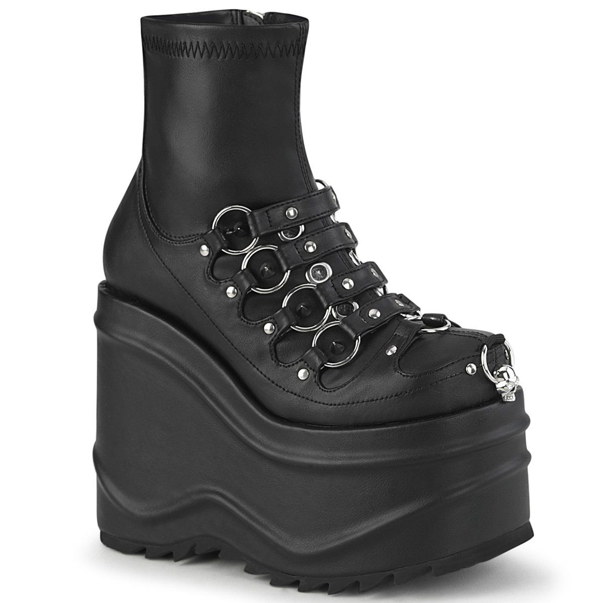 WAVE-110 Black Stretch Vegan Leather Ankle Boot Demonia