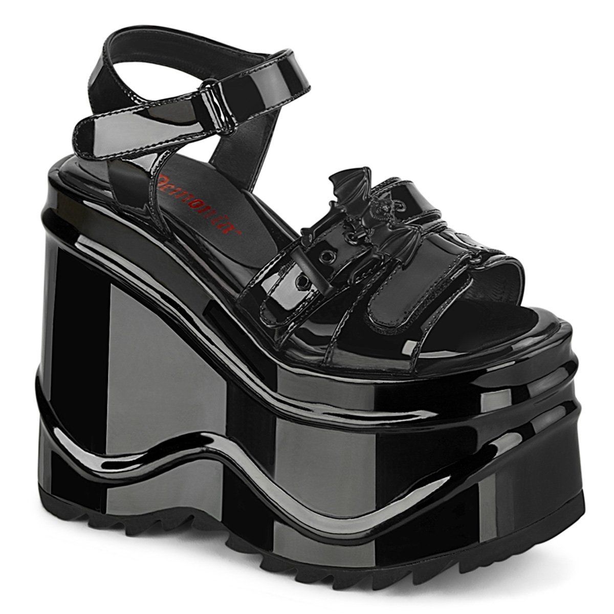WAVE-13 Black Patent Sandal Demonia