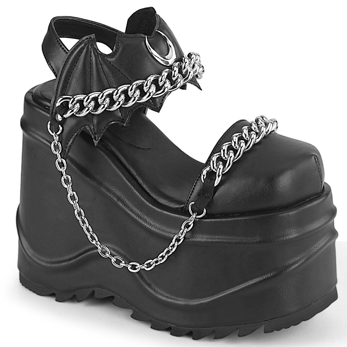 WAVE-20 Black Vegan Leather Sandal Demonia