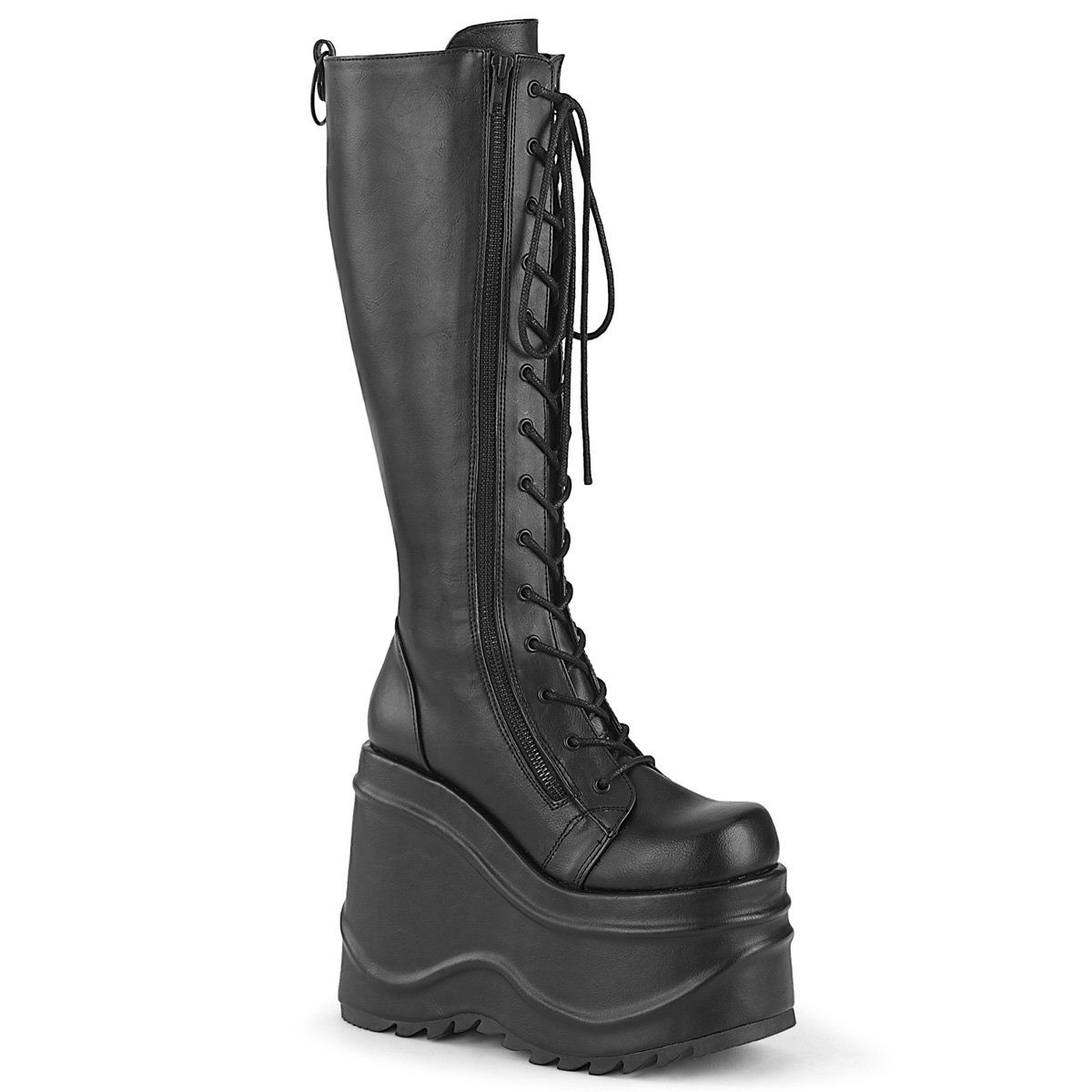 WAVE-200 Black Vegan Leather Knee Boot Demonia