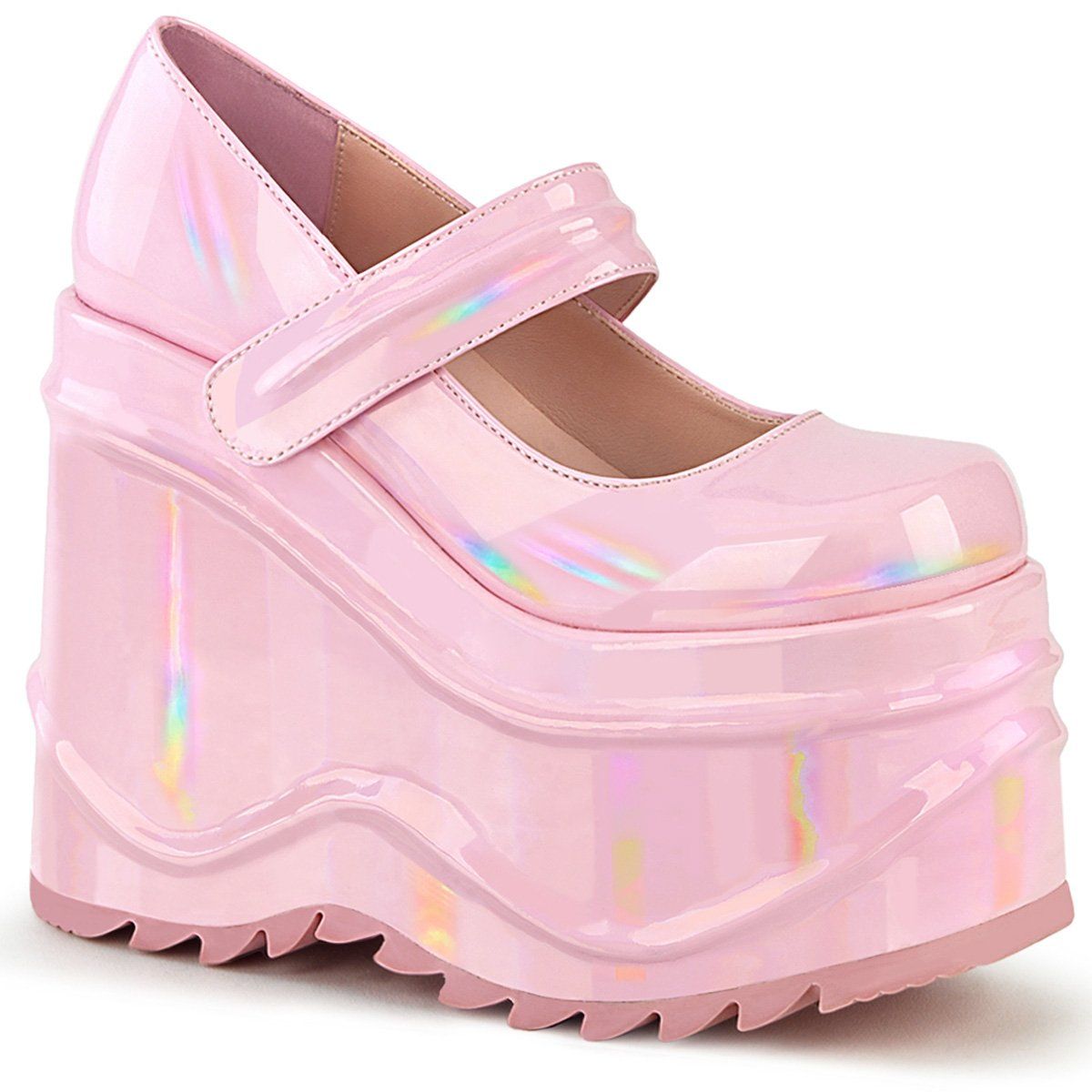WAVE-32 Baby Pink Hologram Mary Janes Demonia