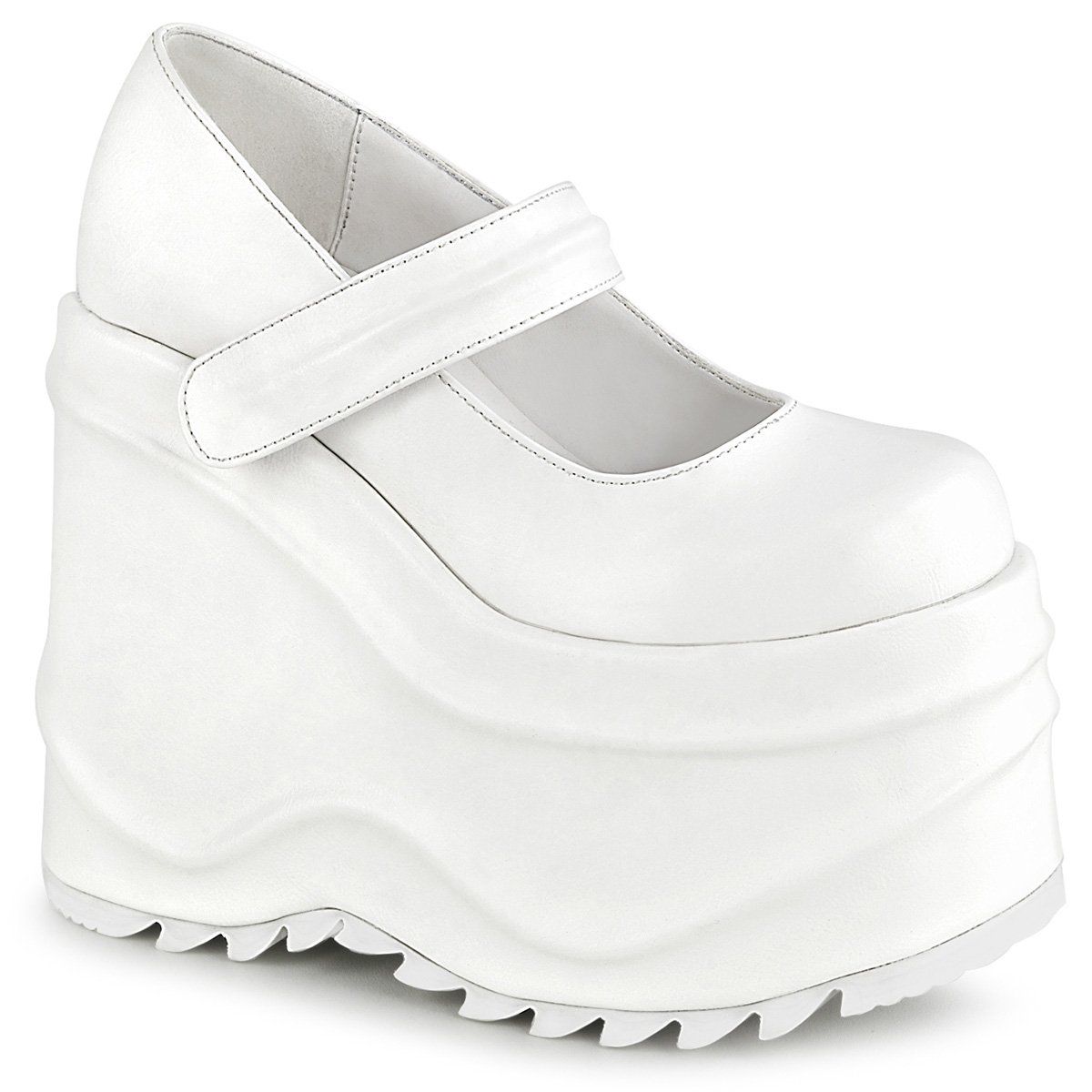 WAVE-32 White Vegan Leather Mary Janes Demonia
