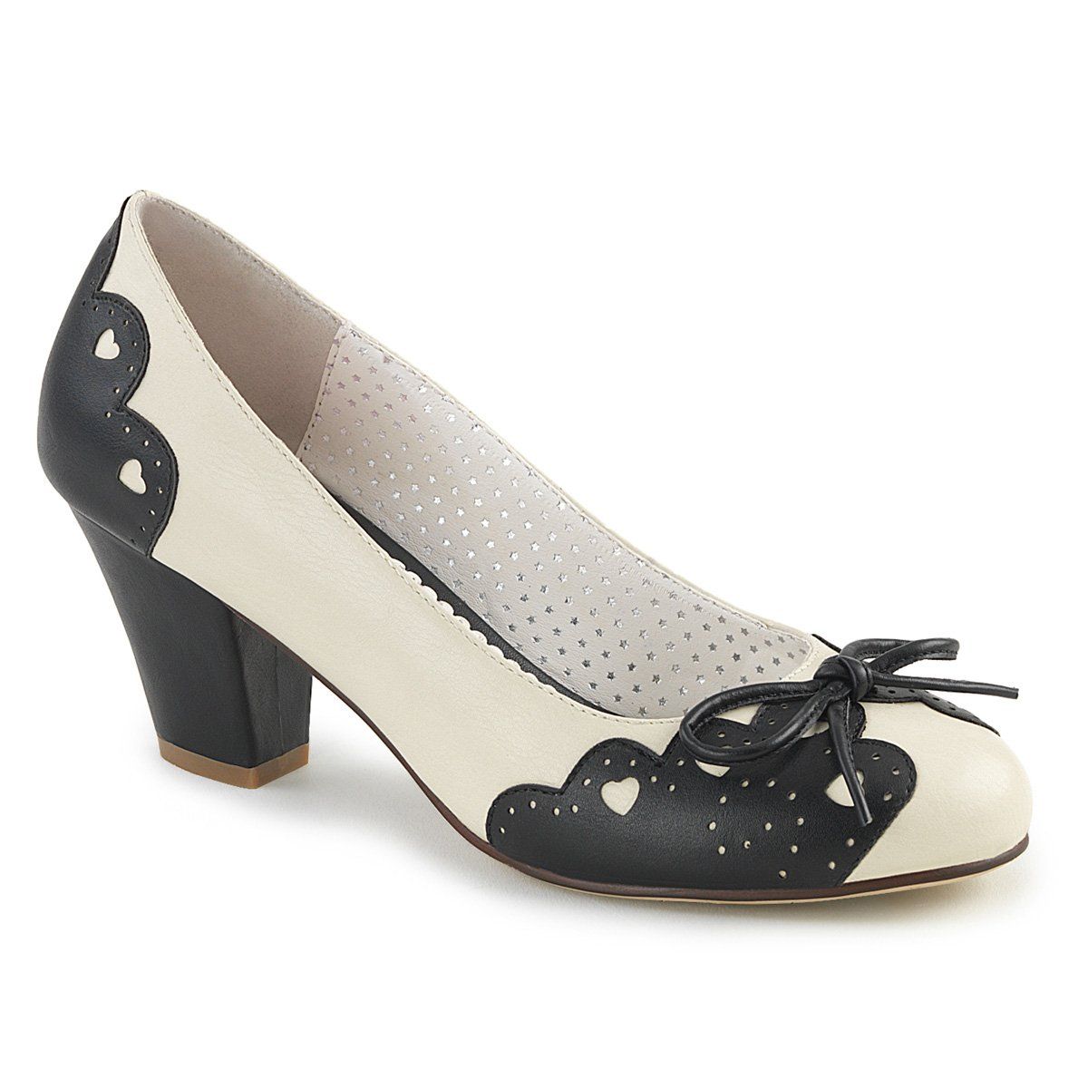 WIGGLE-17 Black-Cream Faux Leather Pin Up Couture