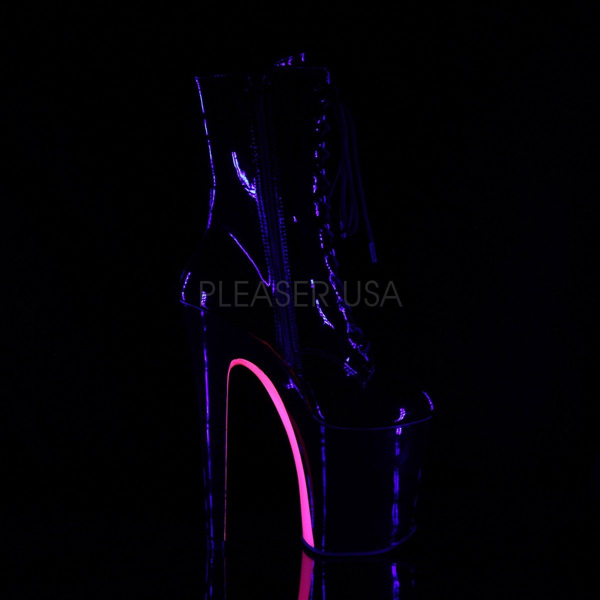 XTREME-1020TT Black Patent/Black-Neon HotPink Ankle Boot Pleaser