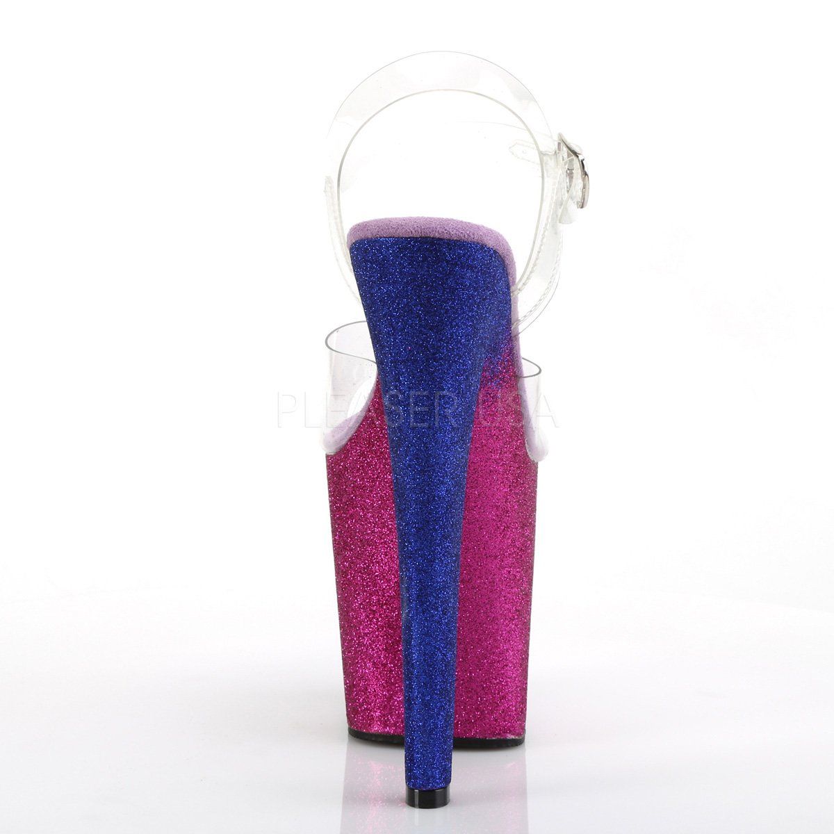 XTREME-808OMBRE Clear/Fuchsia-Blue Ombre Platform Sandal Pleaser