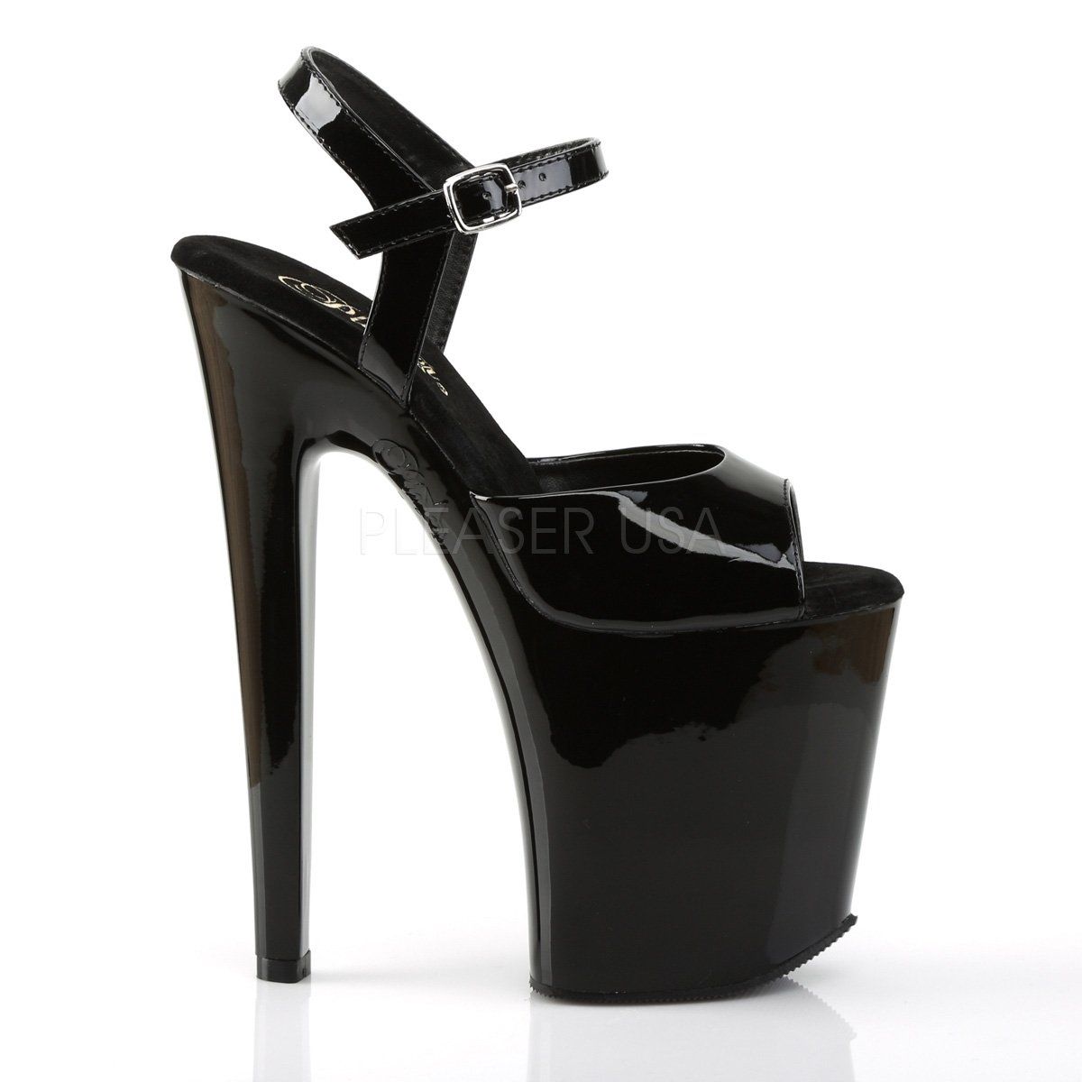 XTREME-809 Black Patent Platform Sandal Pleaser