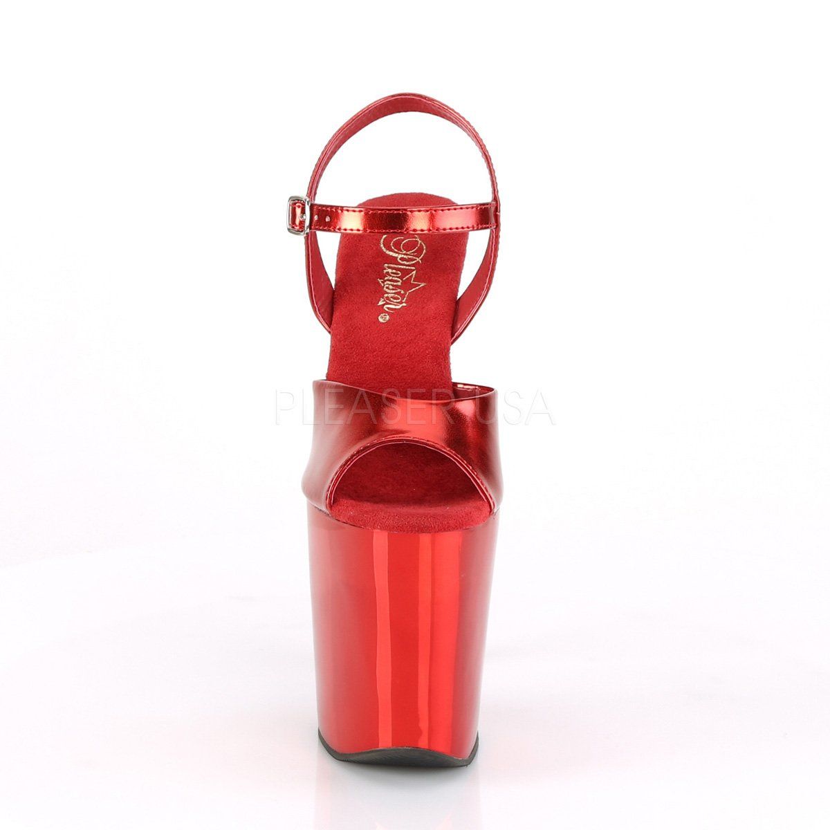 XTREME-809TTG Red Metallic Pu/Red Chrome-Glitter Platform Sandal Pleaser