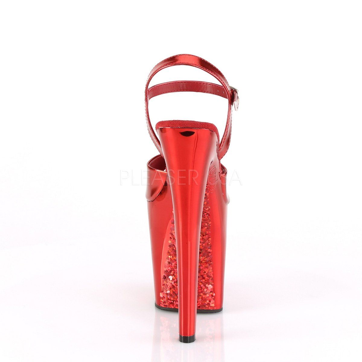 XTREME-809TTG Red Metallic Pu/Red Chrome-Glitter Platform Sandal Pleaser