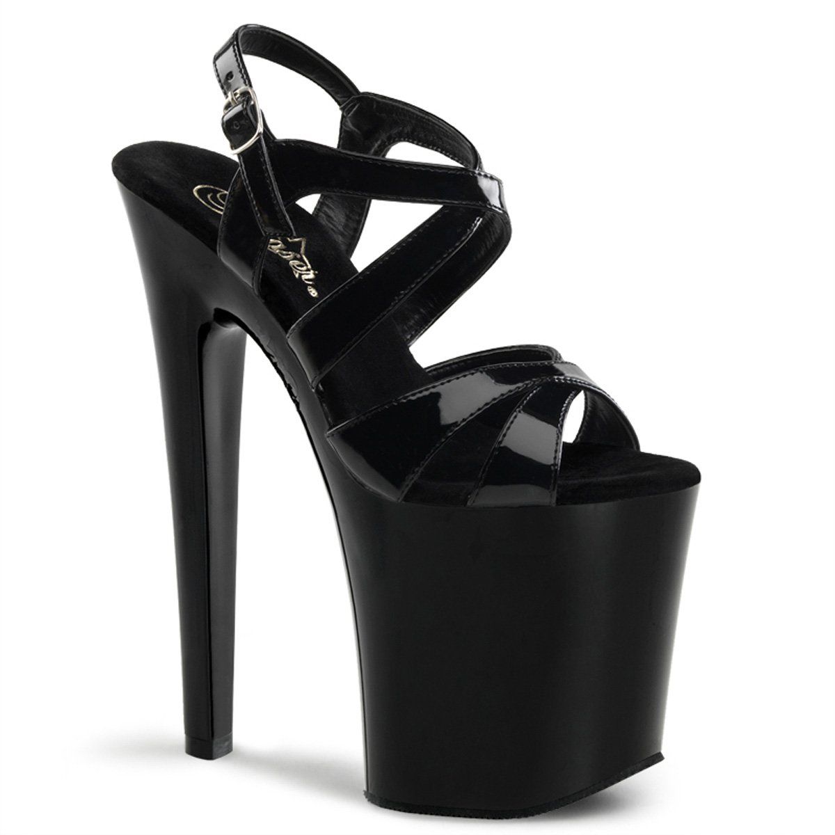 XTREME-872 Black Patent Platform Sandal Pleaser