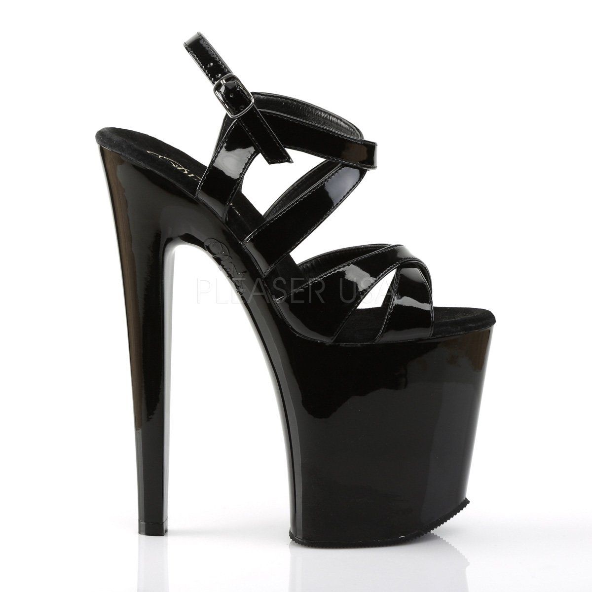 XTREME-872 Black Patent Platform Sandal Pleaser
