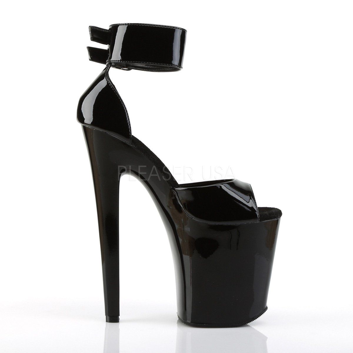 XTREME-875 Black Patent Platform Sandal Pleaser