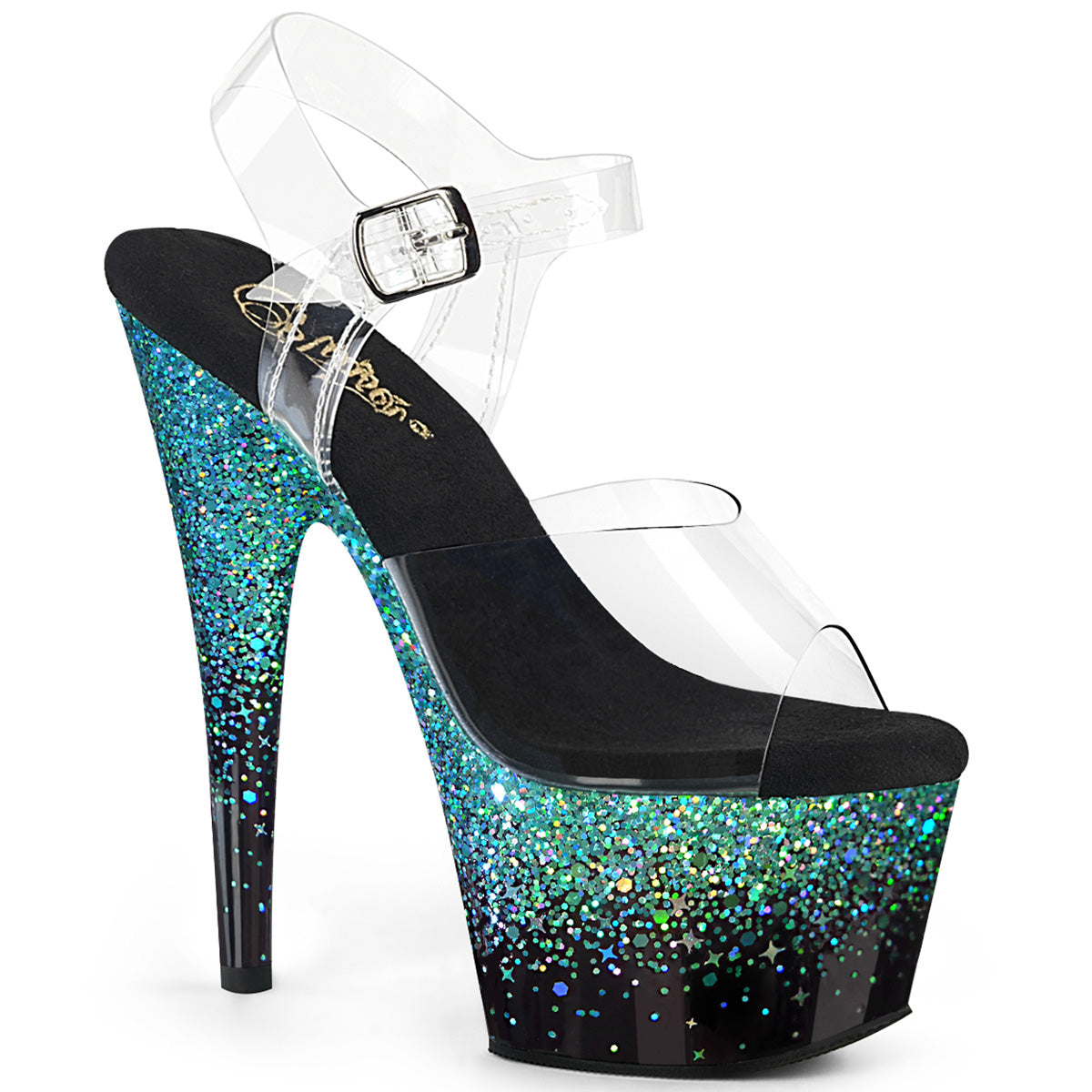 ADORE-708SS Clear /Black-Turquoise Multi Glitter