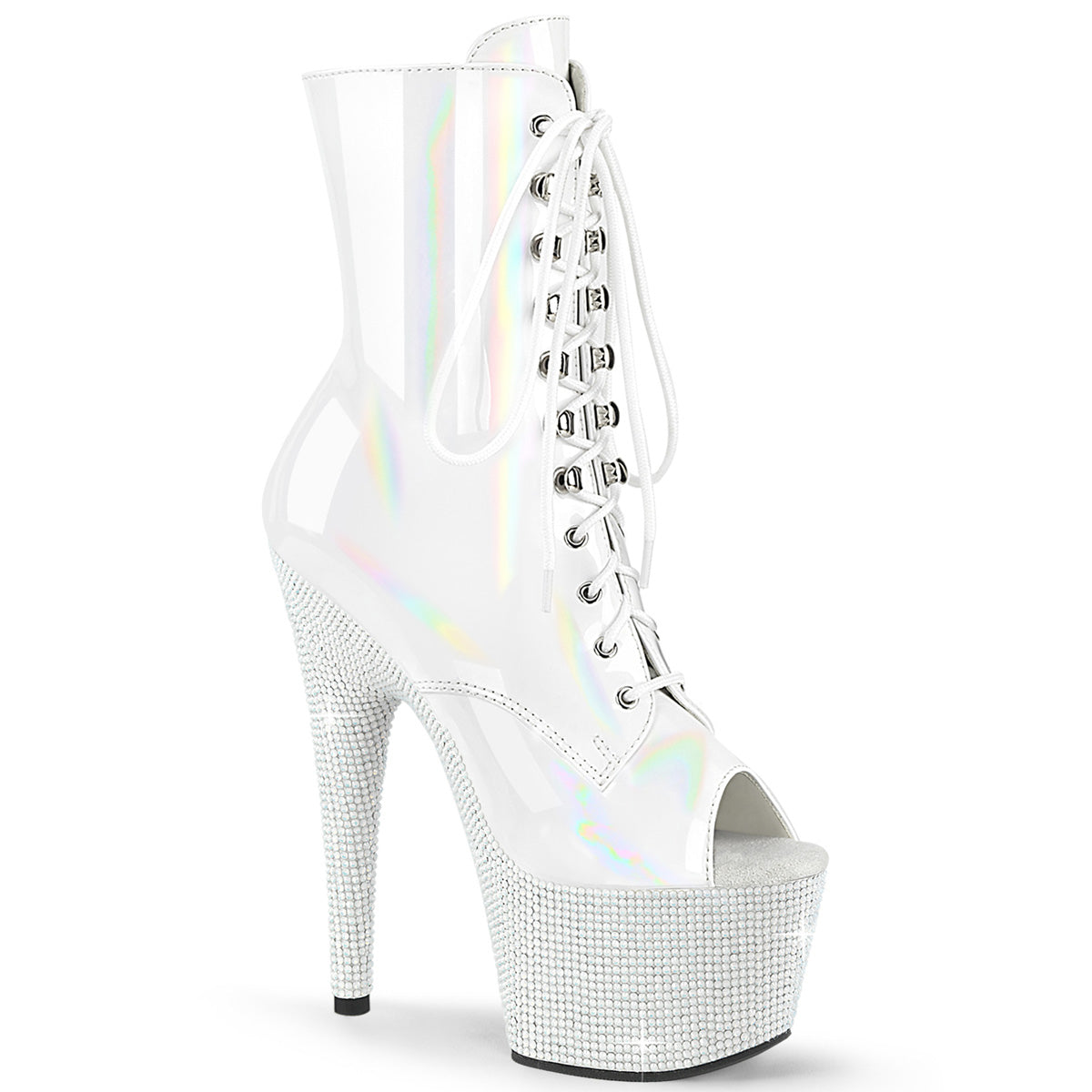 BEJEWELED-1021-7 White Holo Patent/White Rhinestones