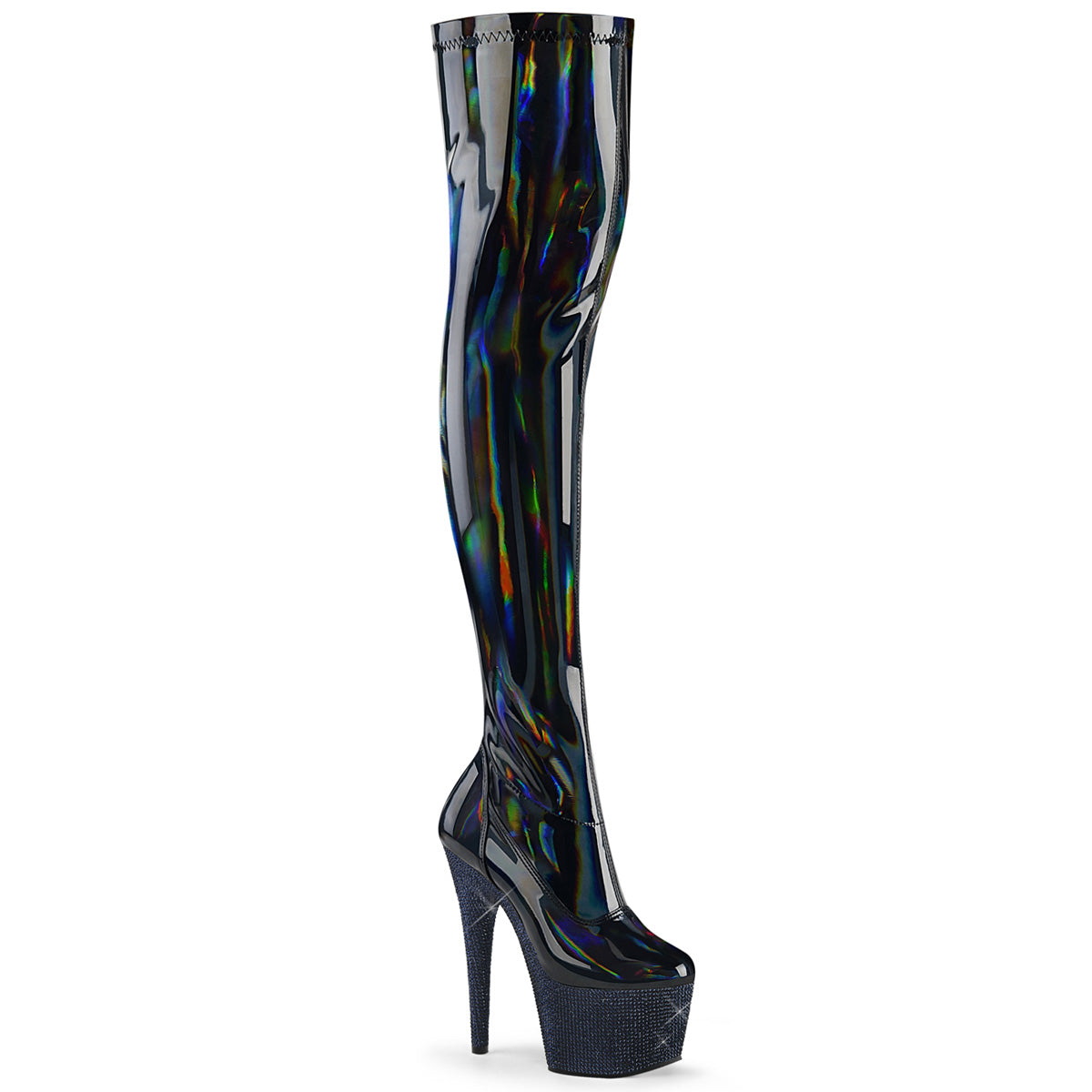 BEJEWELED-3000-7 Black Stretch Holo Patent/Midnight Black Rhinestones
