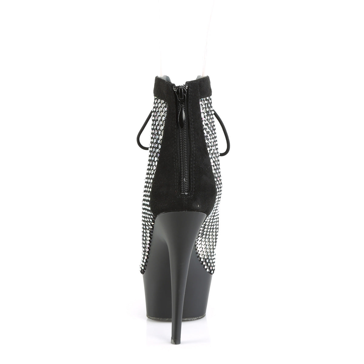DELIGHT-600-33RM Black Faux Suede-Rhinestones Mesh/Black Matte