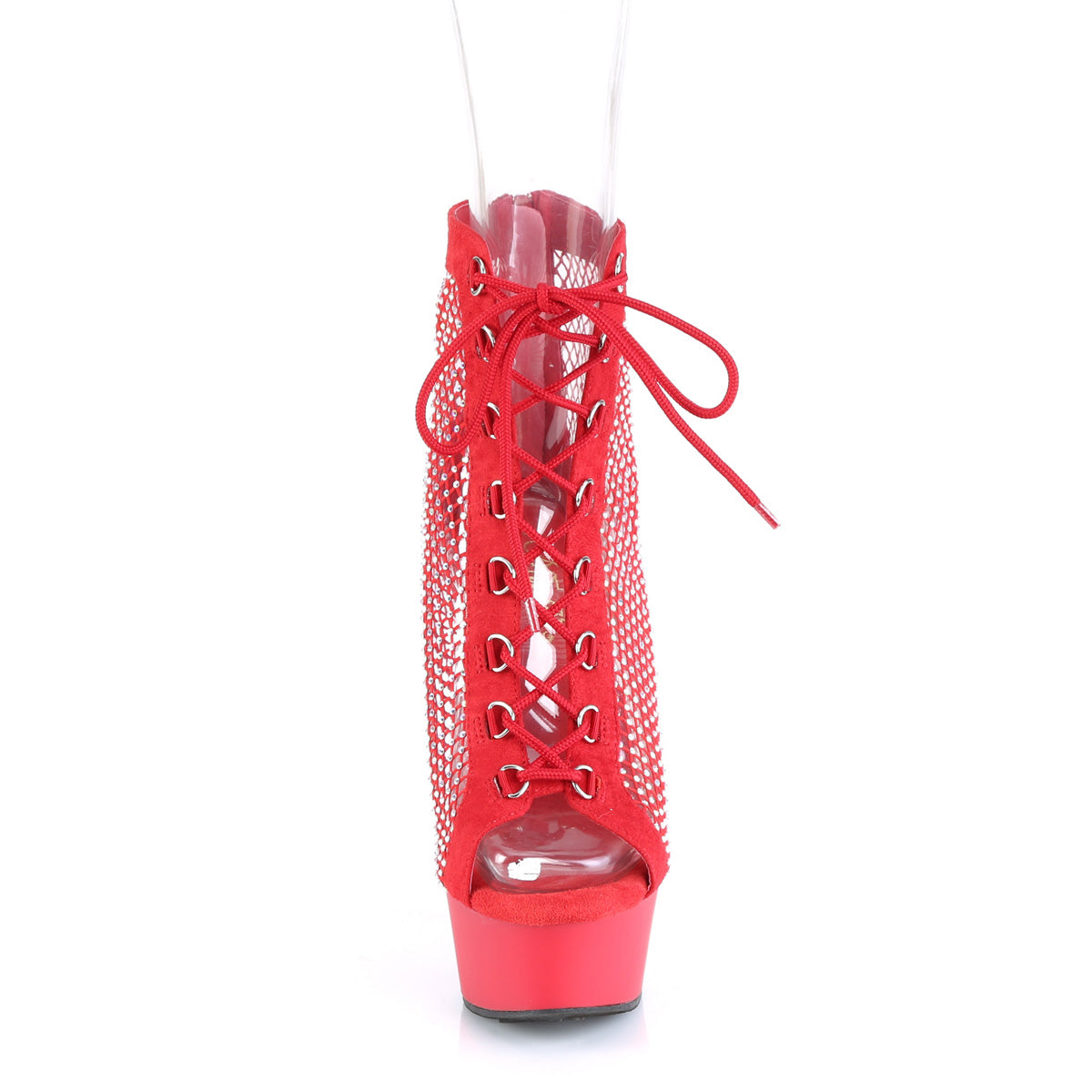 DELIGHT-600-33RM Red Faux Suede-Rhinestones Mesh/Red Matte