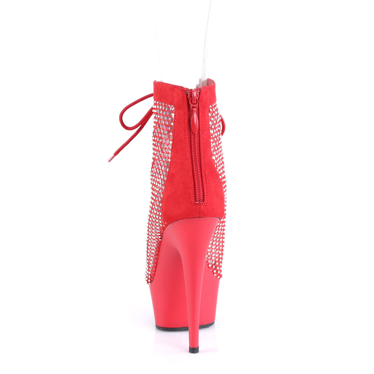 DELIGHT-600-33RM Red Faux Suede-Rhinestones Mesh/Red Matte