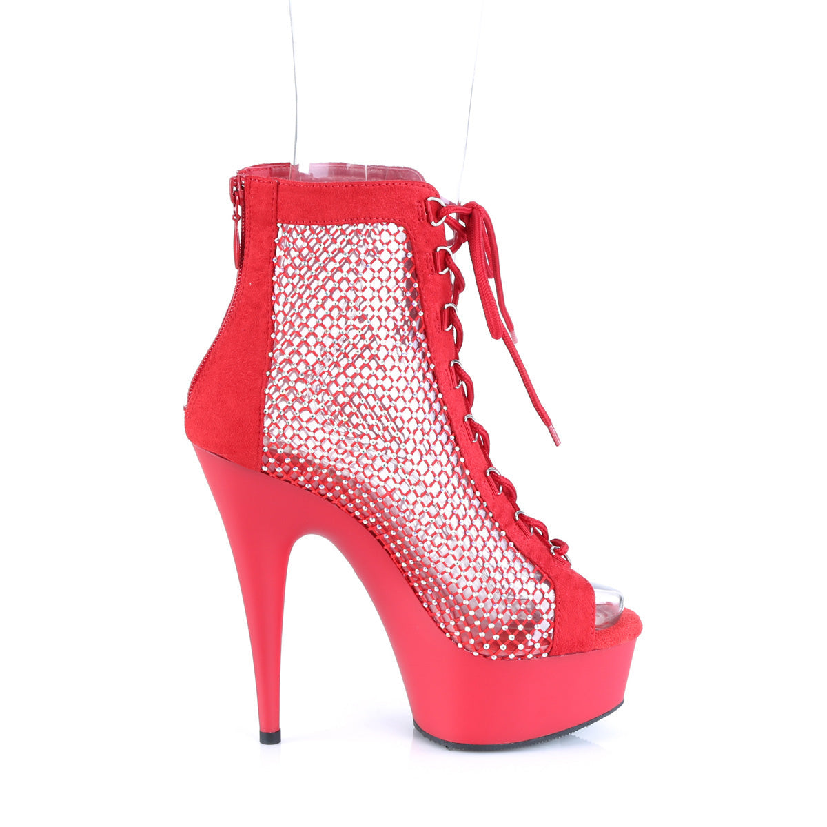 DELIGHT-600-33RM Red Faux Suede-Rhinestones Mesh/Red Matte
