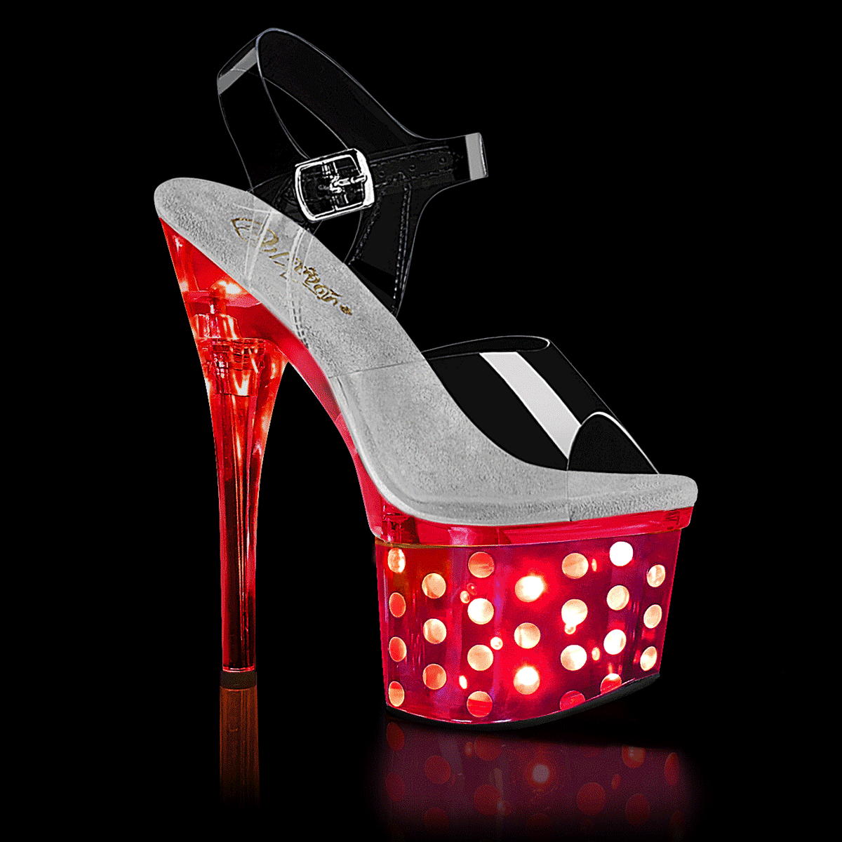 DISCOLITE-708DOTS Clear/Silver Chrome Platform Sandal