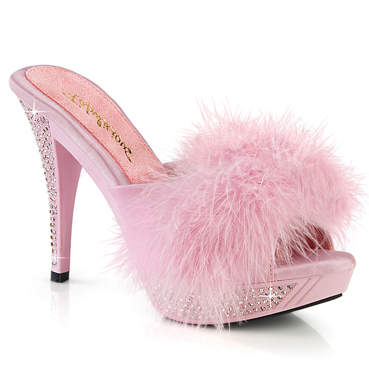 ELEGANT-401F Baby Pink Marabou-Faux Leather/Baby Pink