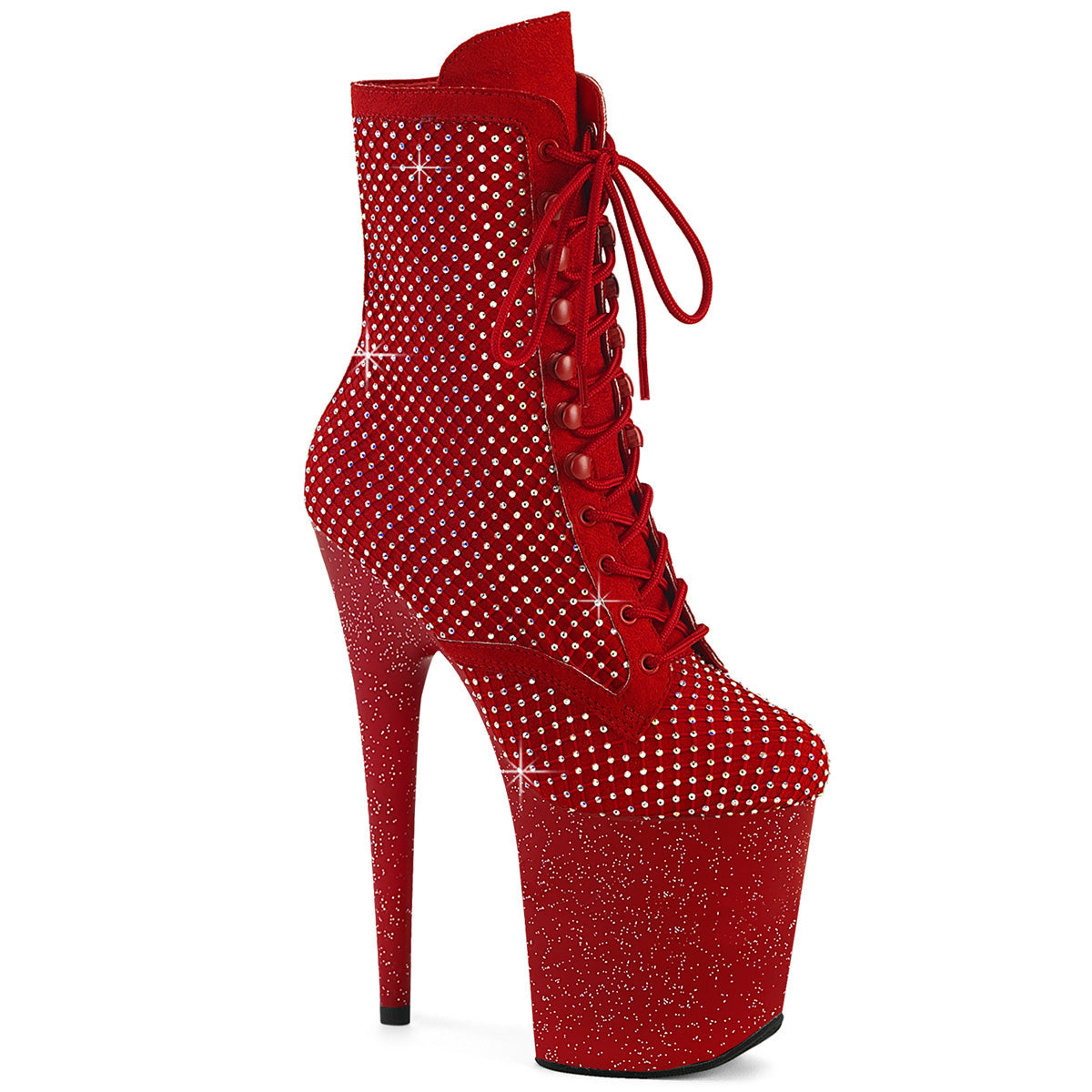 FLAMINGO-1020RM Red Faux Suede Rhinestones Mesh/Red Matte