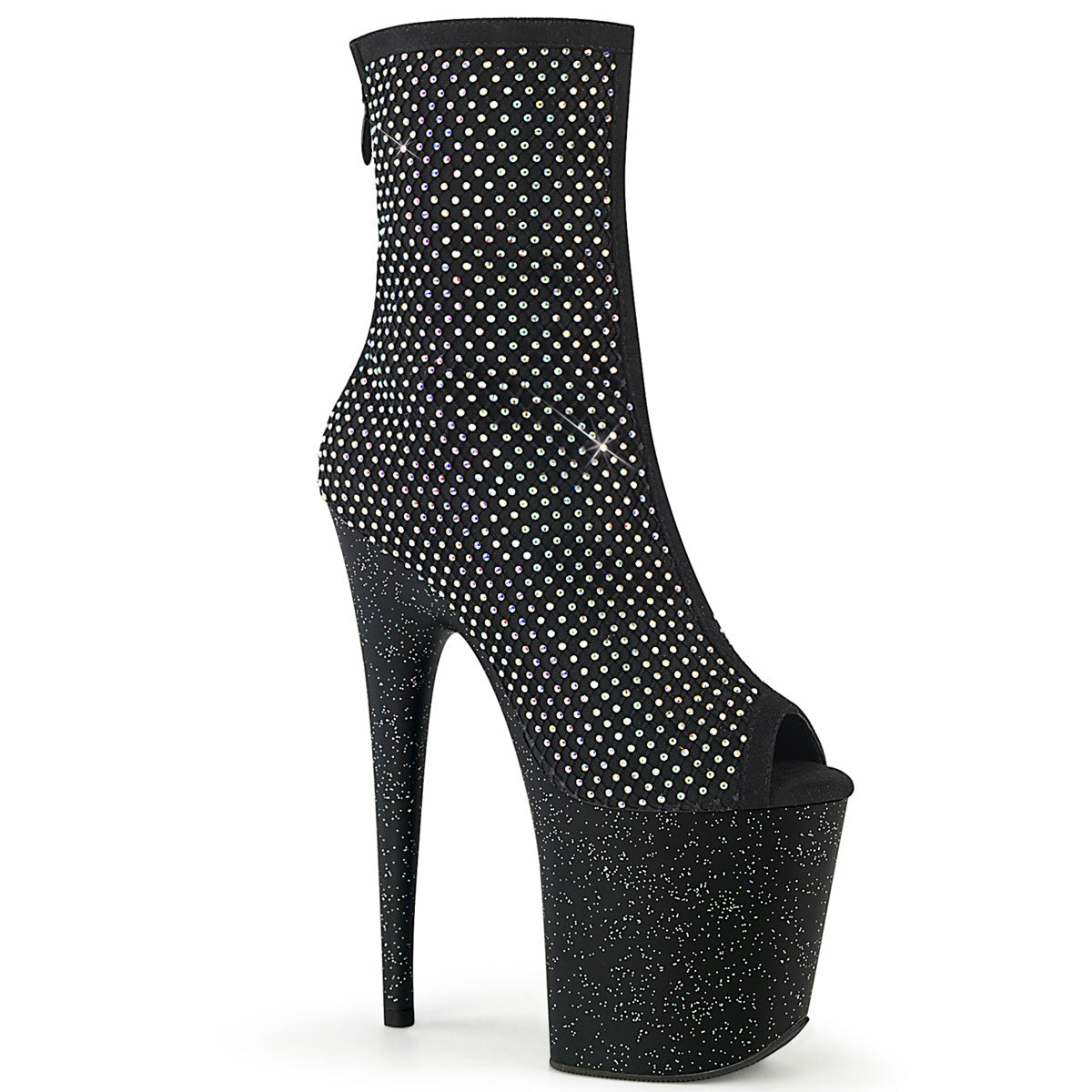 FLAMINGO-1031GM Black Fabric-Rhinestones Mesh/Black Matte