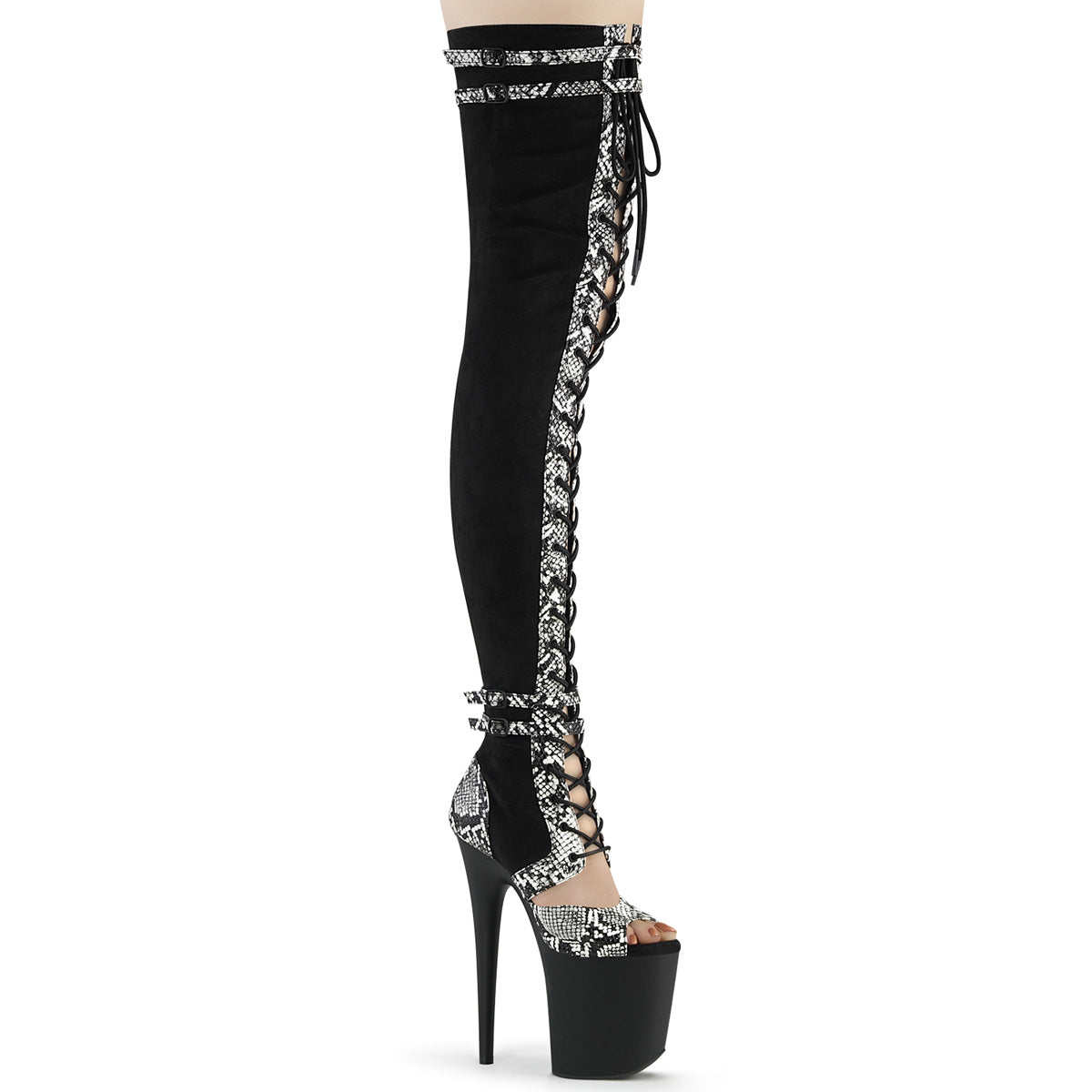 FLAMINGO-3027SP Black Faux Suede-Snake Print Faux Leather/Black Matte