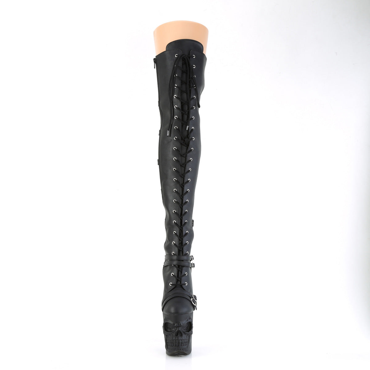 RAPTURE-3045 Black Faux Leather-Stretch Faux Leather/Black Matte