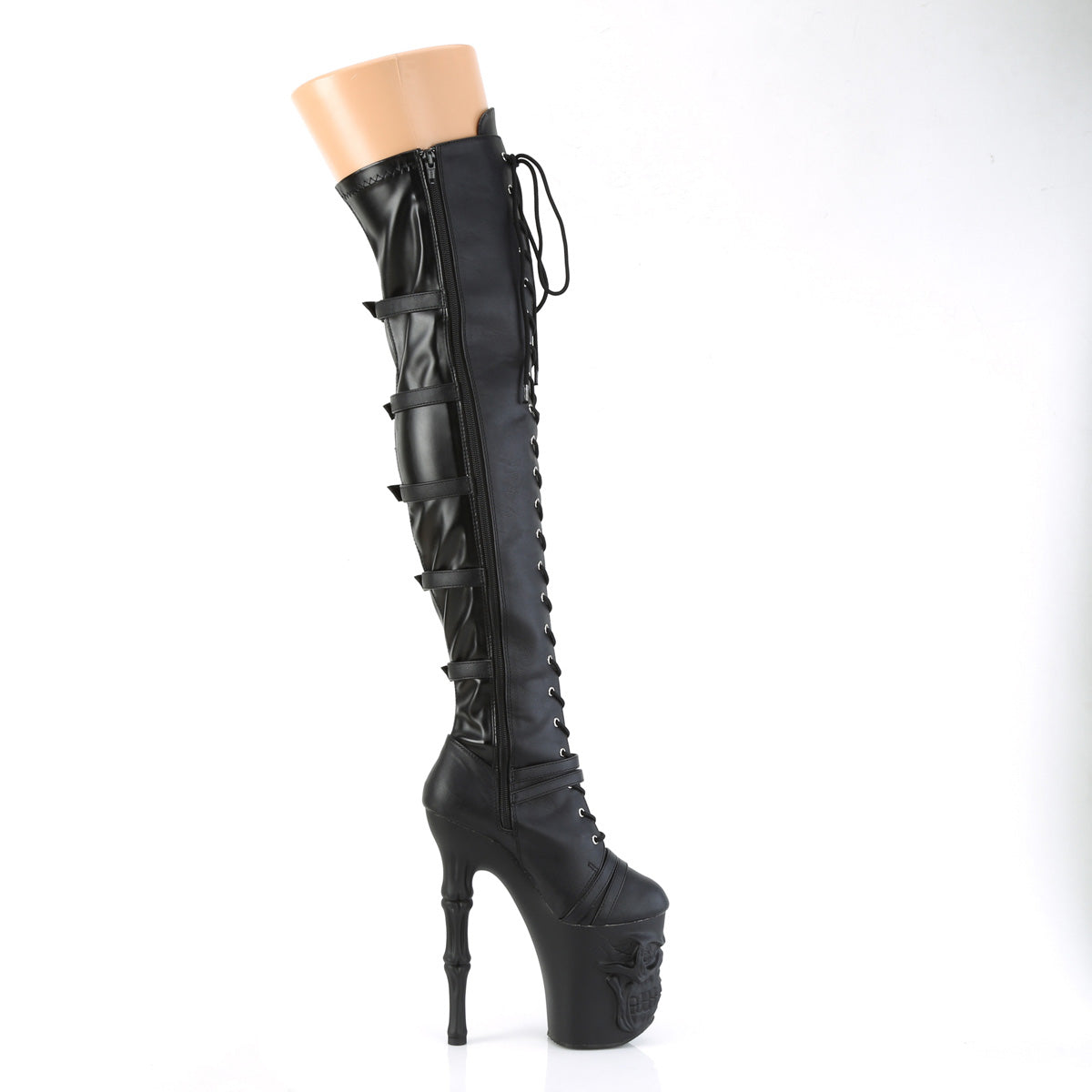 RAPTURE-3045 Black Faux Leather-Stretch Faux Leather/Black Matte