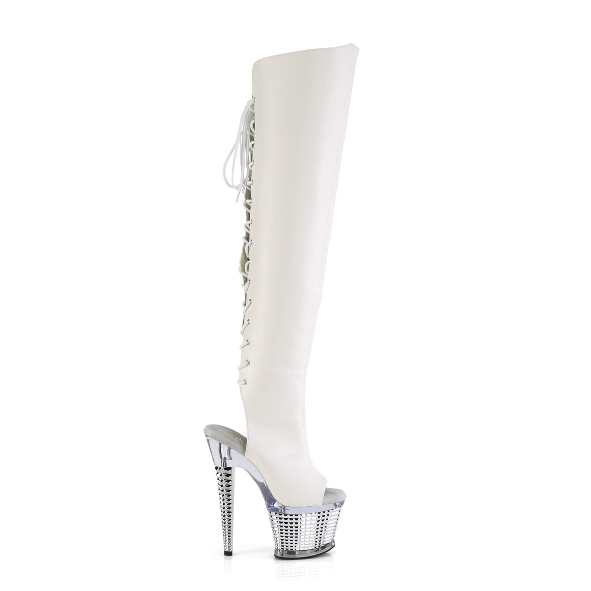 SPECTATOR-3019 White Faux Leather/ Clear -Silver Chrome