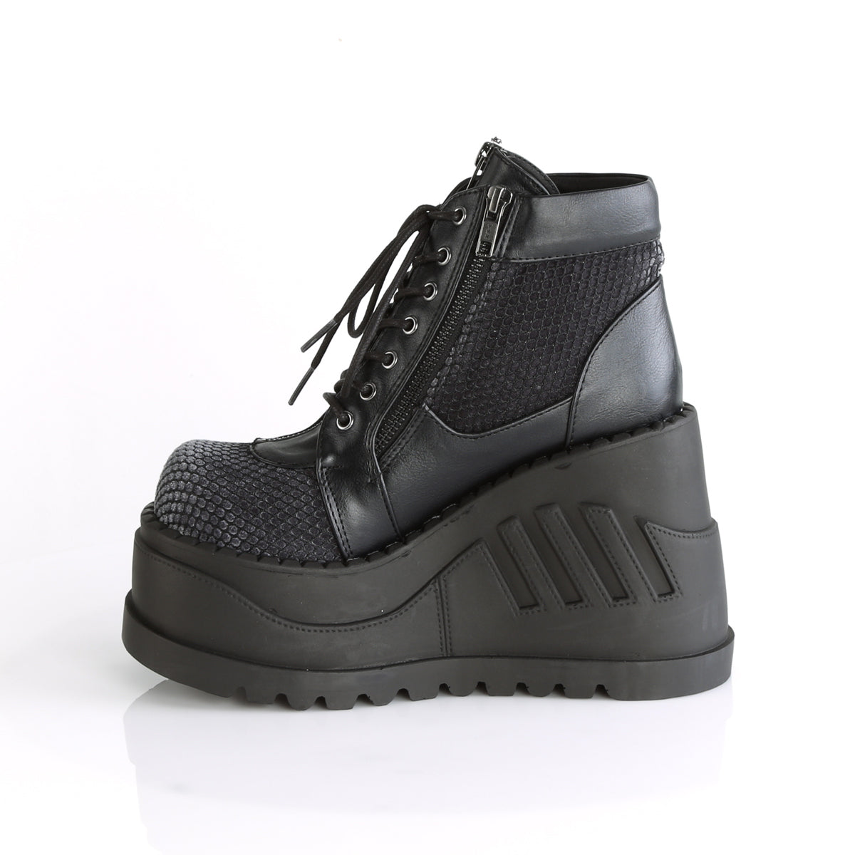 STOMP-18 Black Vegan Leather Grey Velvet