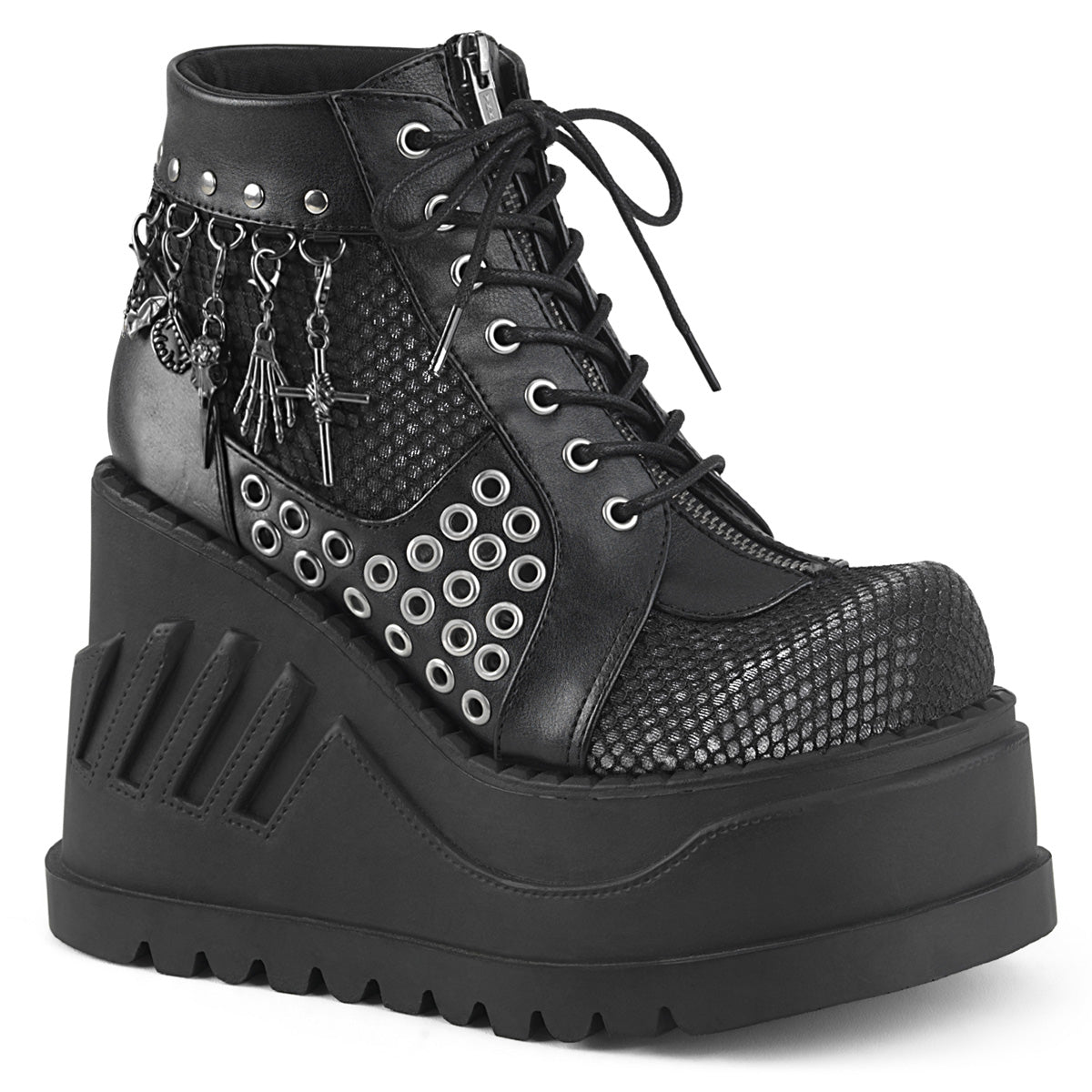 STOMP-18 Black Vegan Leather Grey Velvet