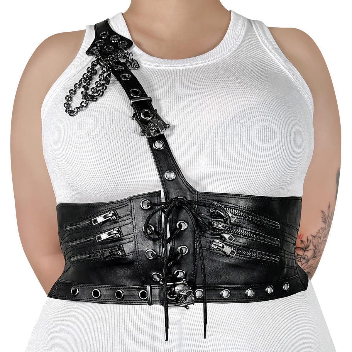 DA-105 Black Stretch Faux Leather Waist Harness Demonia US Size (Women's): L-XL