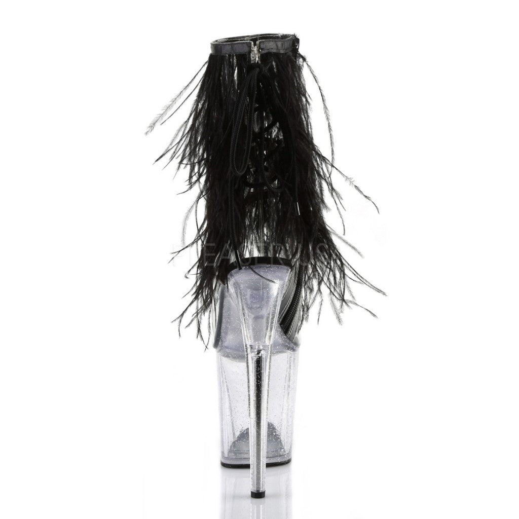FLAMINGO-1017MFF Clear/Black Marabou/Clear-Glitter Ankle Boot
