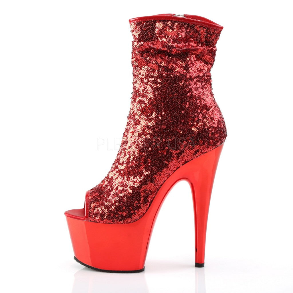 ADORE-1008SQ Red Sequins/Red Chrome Ankle Boot