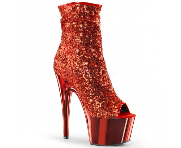 ADORE-1008SQ Red Sequins/Red Chrome Ankle Boot