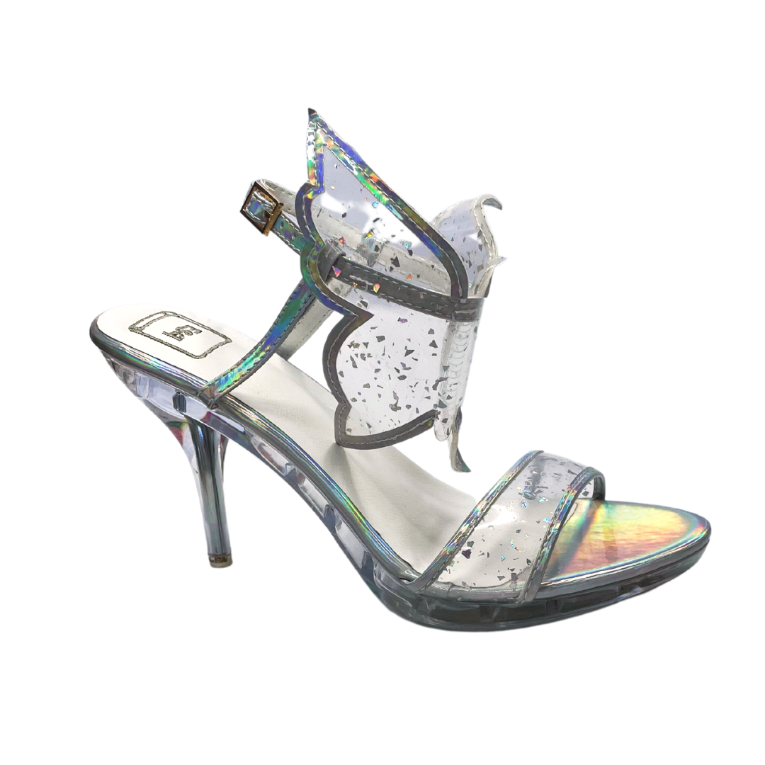 Glasswing Clear/Silver Butterfly Wing Heels