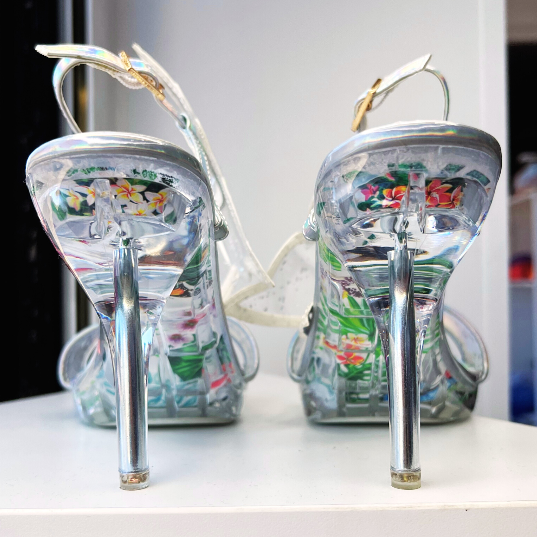Glasswing Clear/Silver Butterfly Wing Heels